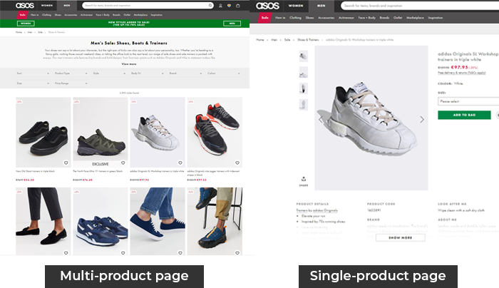 single product page vs multi product page